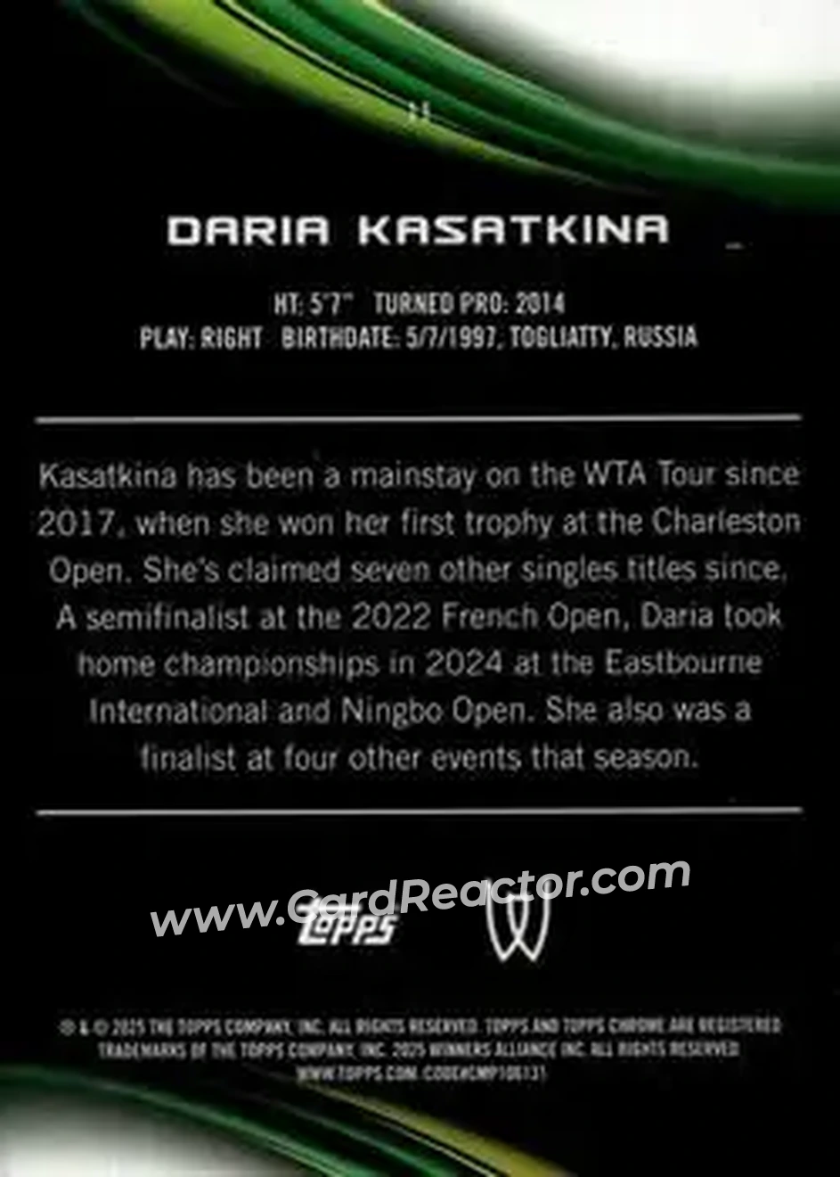 2025 Topps Chrome #11 - Daria Kasatkina - Back