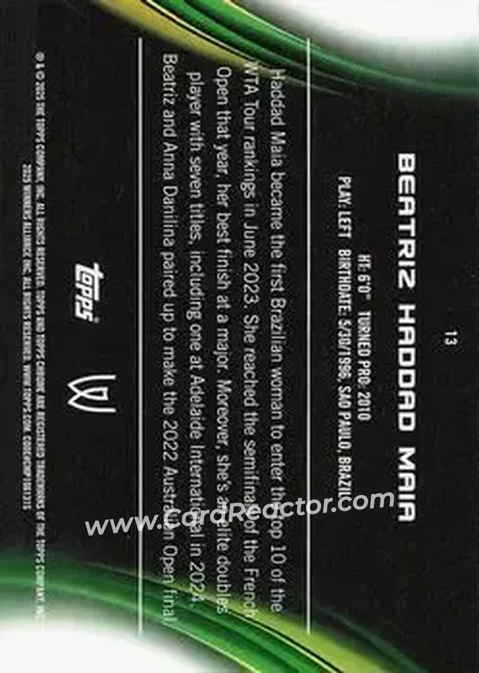 2025 Topps Chrome #13 - Beatriz Haddad Maia - Back