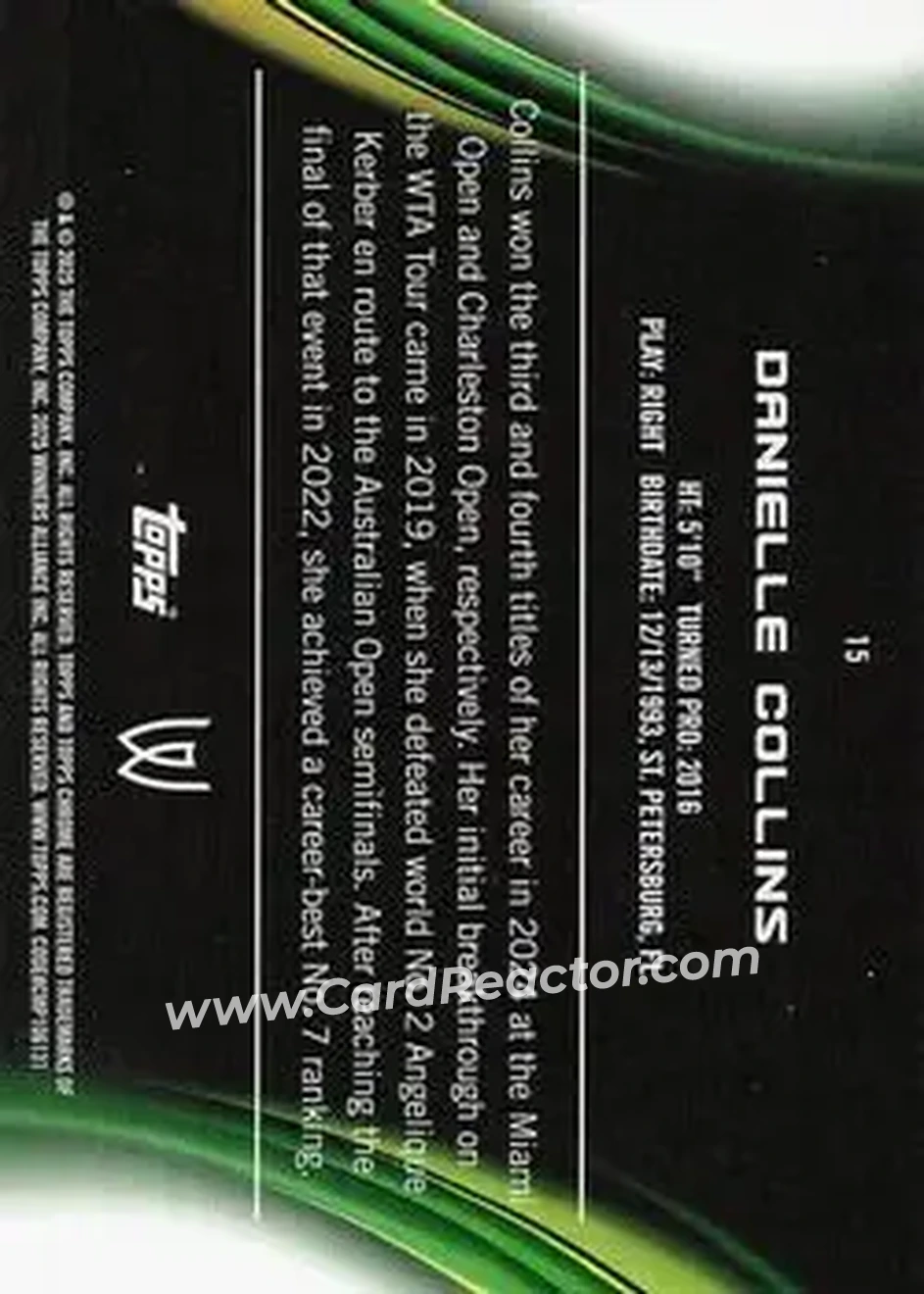 2025 Topps Chrome #15 - Danielle Collins - Back