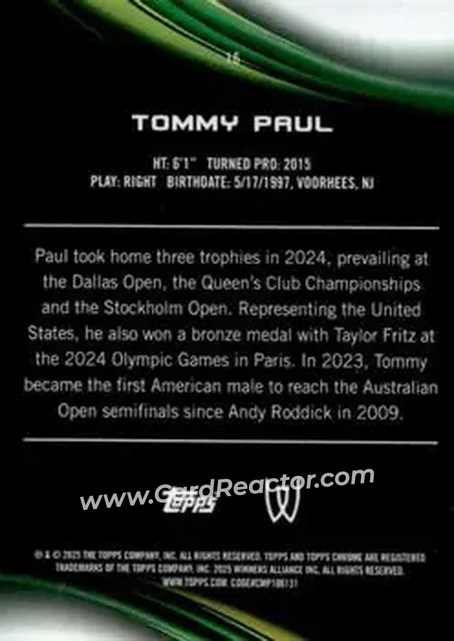 2025 Topps Chrome #16 - Tommy Paul - Back