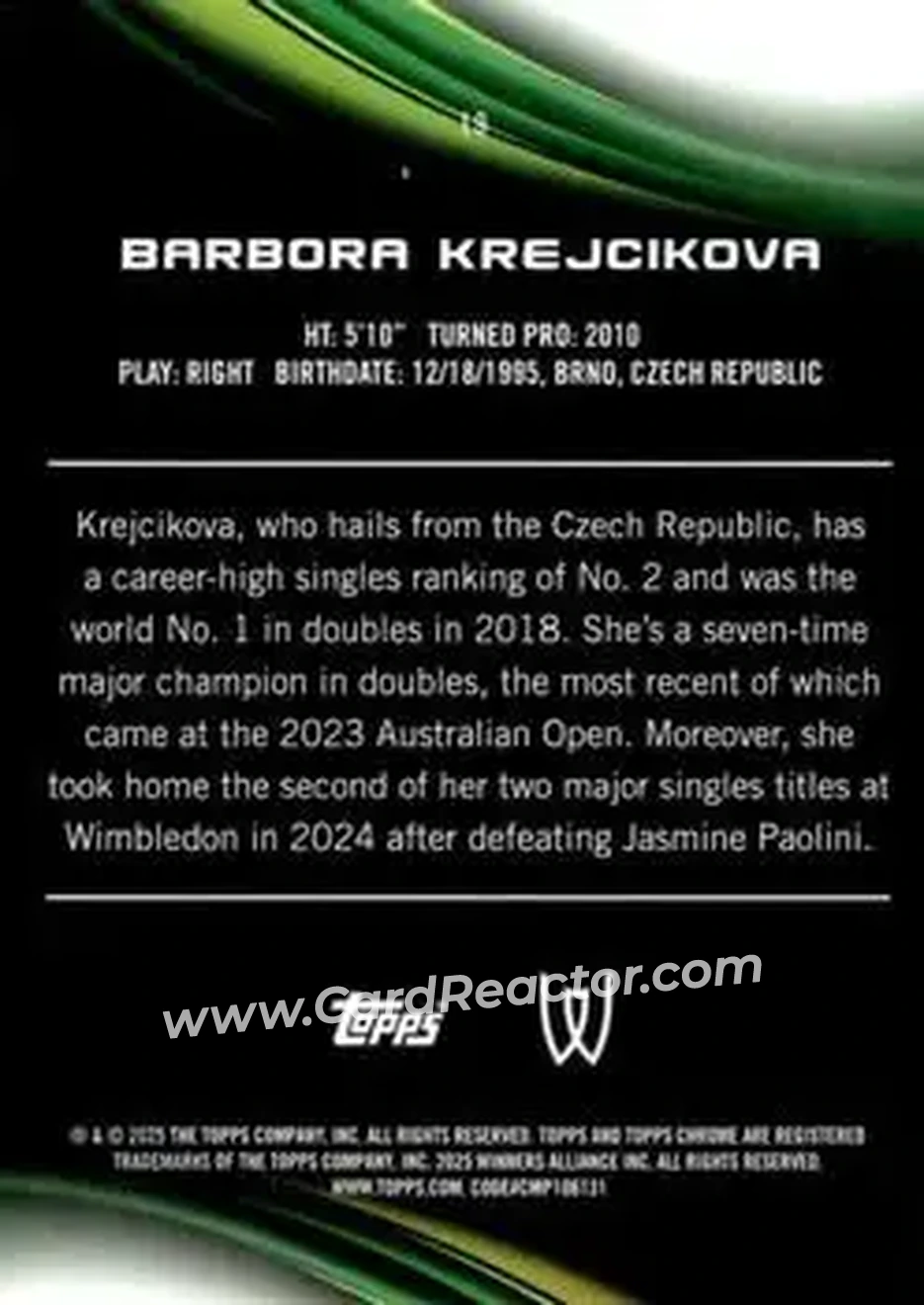 2025 Topps Chrome #19 - Barbora Krejcikova - Back