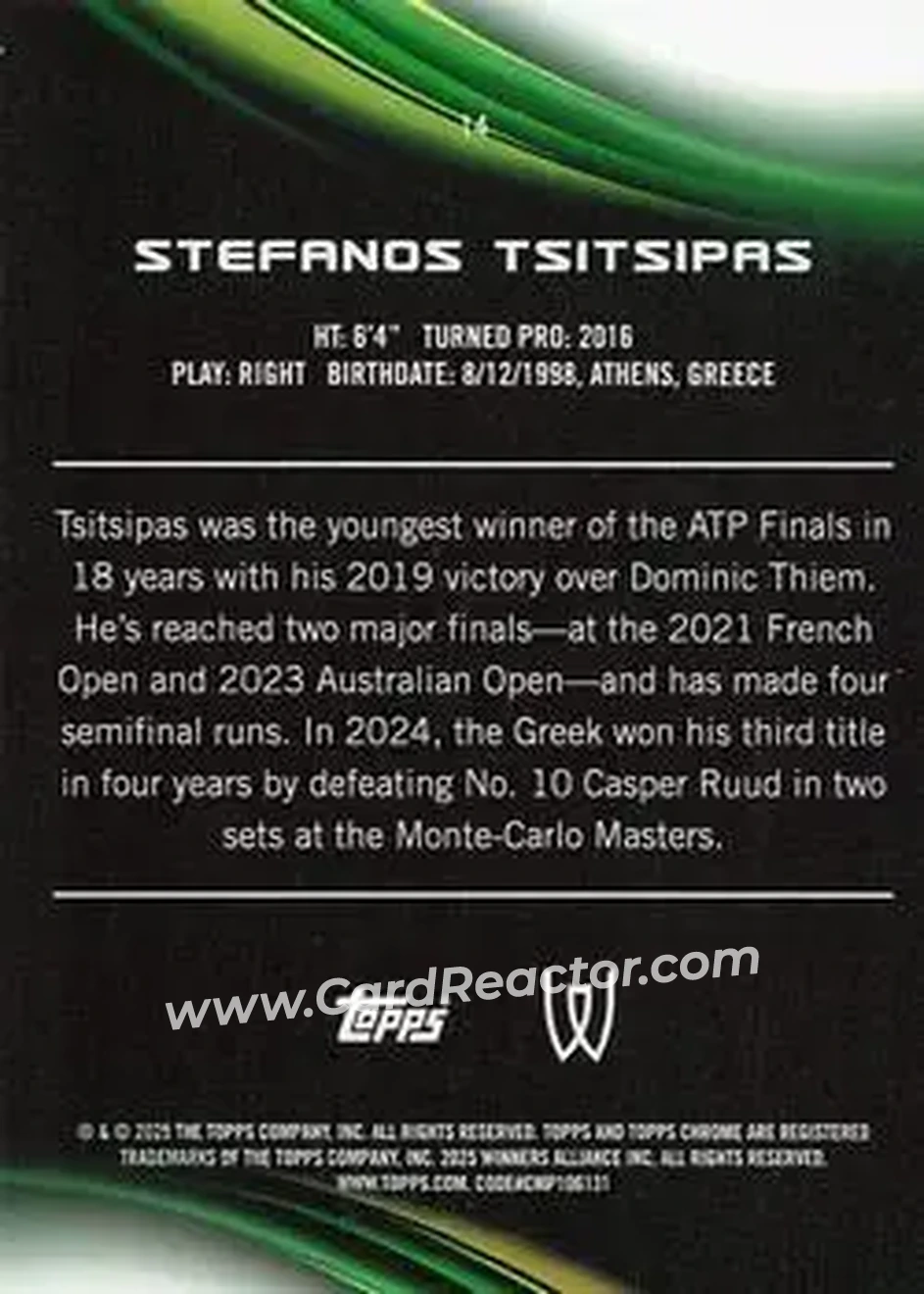 2025 Topps Chrome Sapphire Edition #14 - Stefanos Tsitsipas - Back