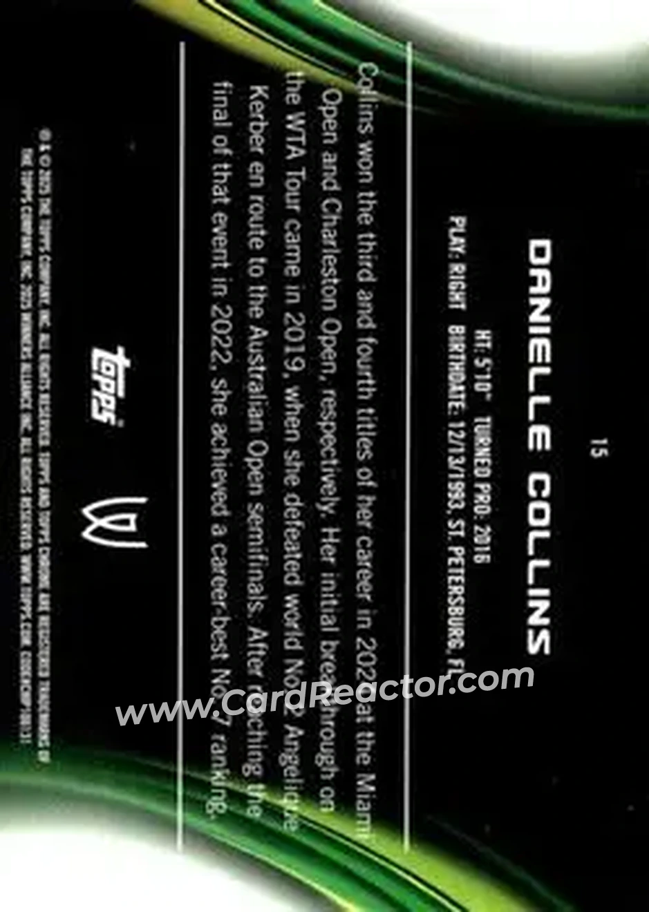 2025 Topps Chrome Sapphire Edition #15 - Danielle Collins - Back