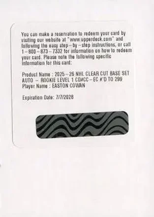 2025-26 Upper Deck Clear Cut #CC-EC - Easton Cowan - Toronto Maple Leafs