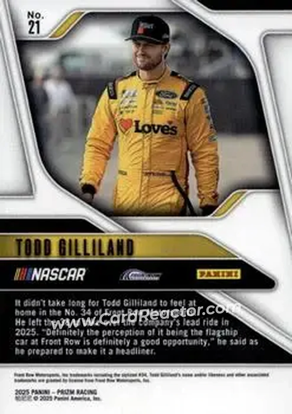 2025 Panini Prizm #21 - Todd Gilliland - Front Row Motorsports - Back