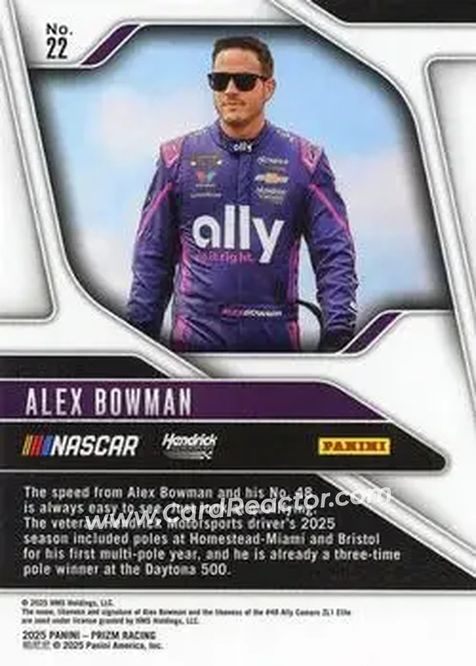 2025 Panini Prizm #22 - Alex Bowman - Hendrick Motorsports - Back