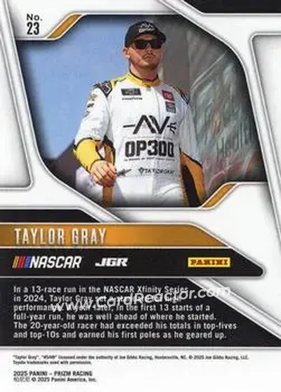 2025 Panini Prizm #23 - Taylor Gray - Joe Gibbs Racing - Back