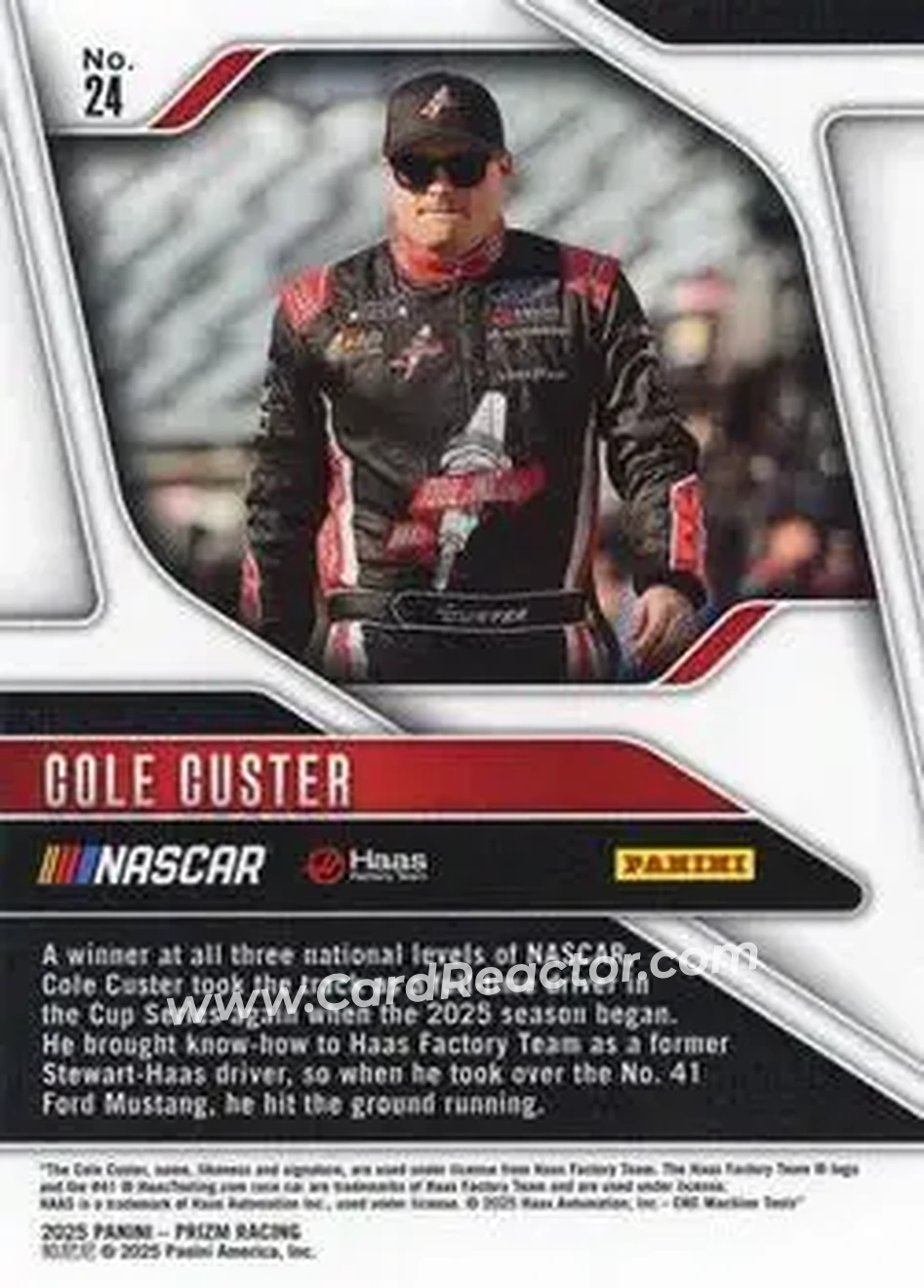 2025 Panini Prizm #24 - Cole Custer - Haas Factory Team - Back