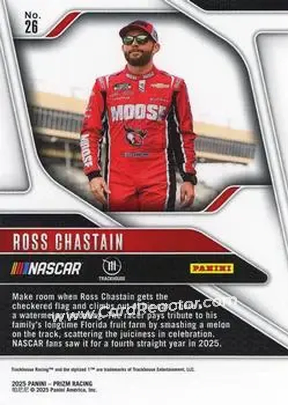 2025 Panini Prizm #26 - Ross Chastain - Trackhouse Racing - Back