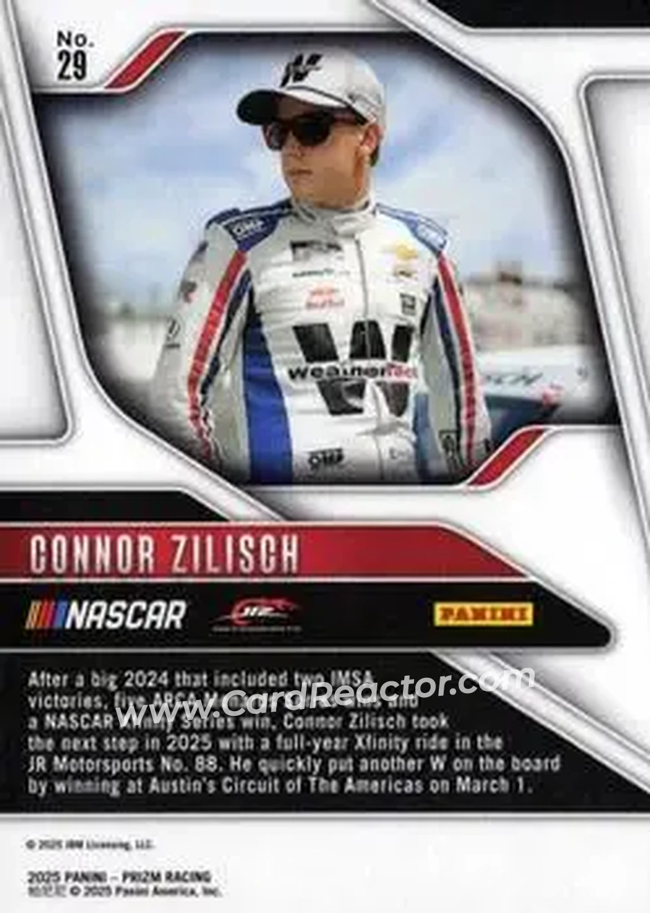 2025 Panini Prizm #29 - Connor Zilisch - JR Motorsports - Back