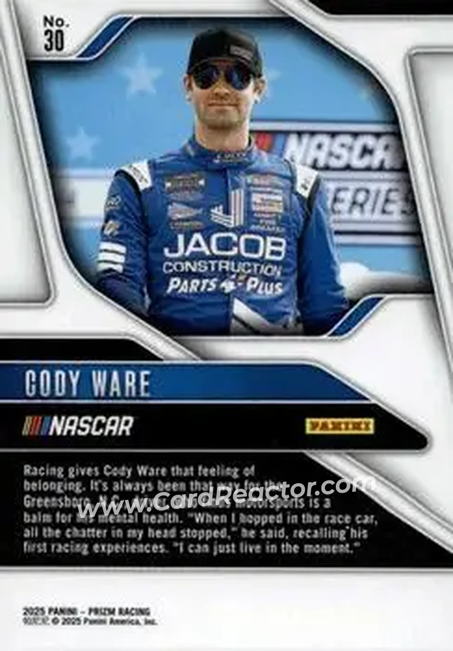 2025 Panini Prizm #30 - Cody Ware - Rick Ware Racing - Back