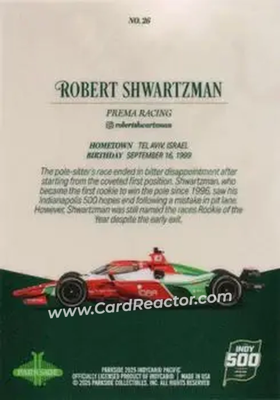 2025 Parkside Indy 500 Pacific #26 - Robert Shwartzman - Prema Racing - Back