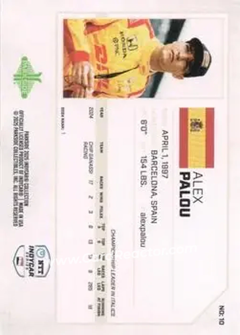 2025 Parkside IndyCar Collection #10b - Alex Palou - Chip Ganassi Racing - Back