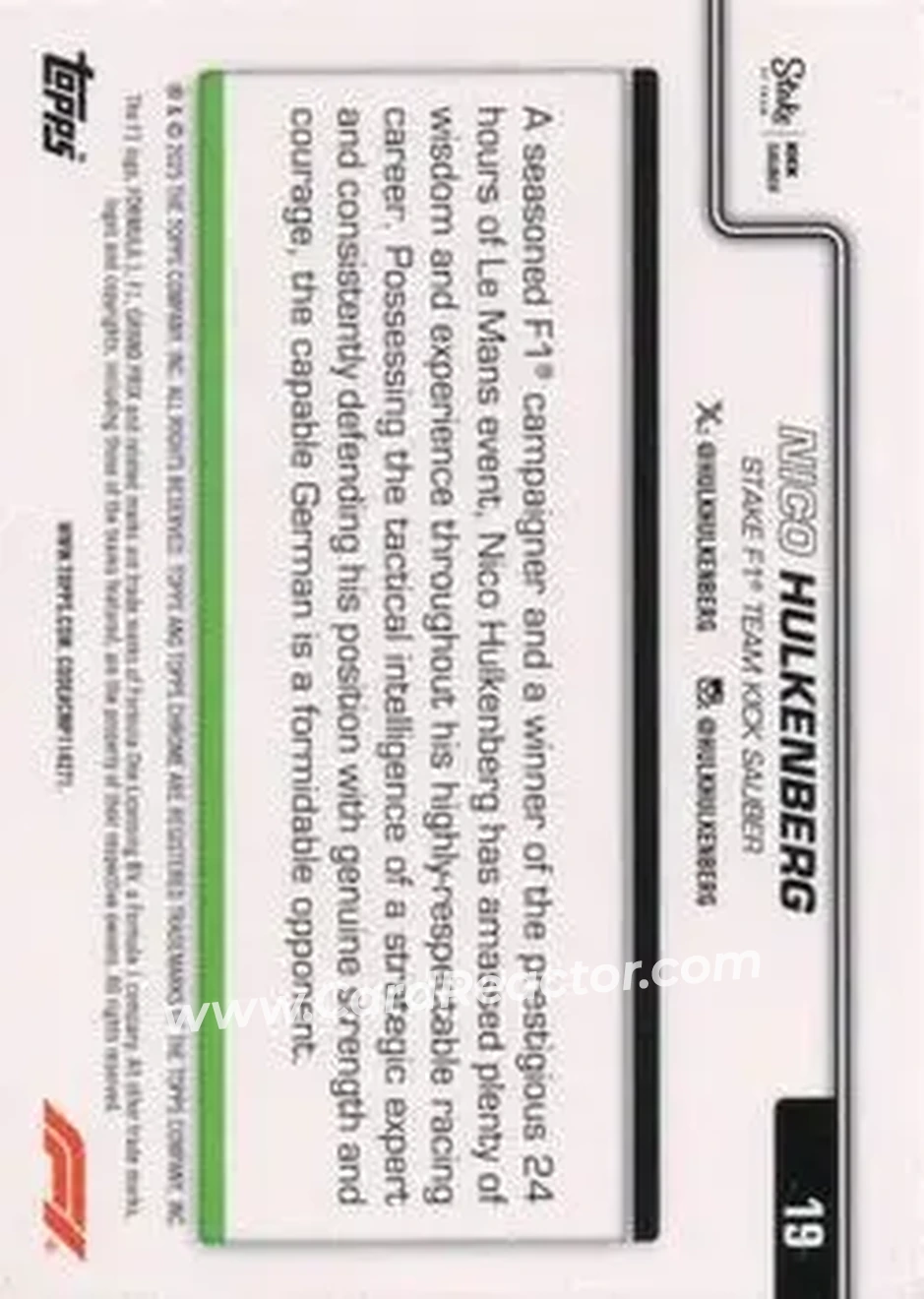 2025 Topps Chrome Formula 1 #19 - Nico Hulkenberg - Stake F1 Team KICK Sauber - Back 2025 Topps Chrome Formula 1 #19 - Nico Hulkenberg - Stake F1 Team KICK Sauber - Back