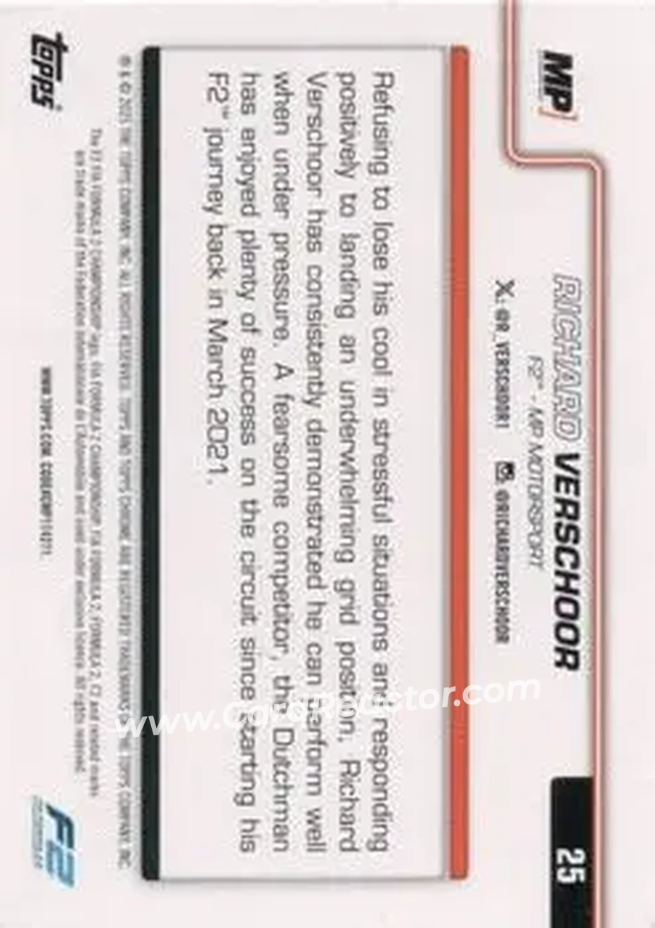 2025 Topps Chrome Logofractor Edition Formula 1 #25 - Richard Verschoor - MP Motorsport - Back