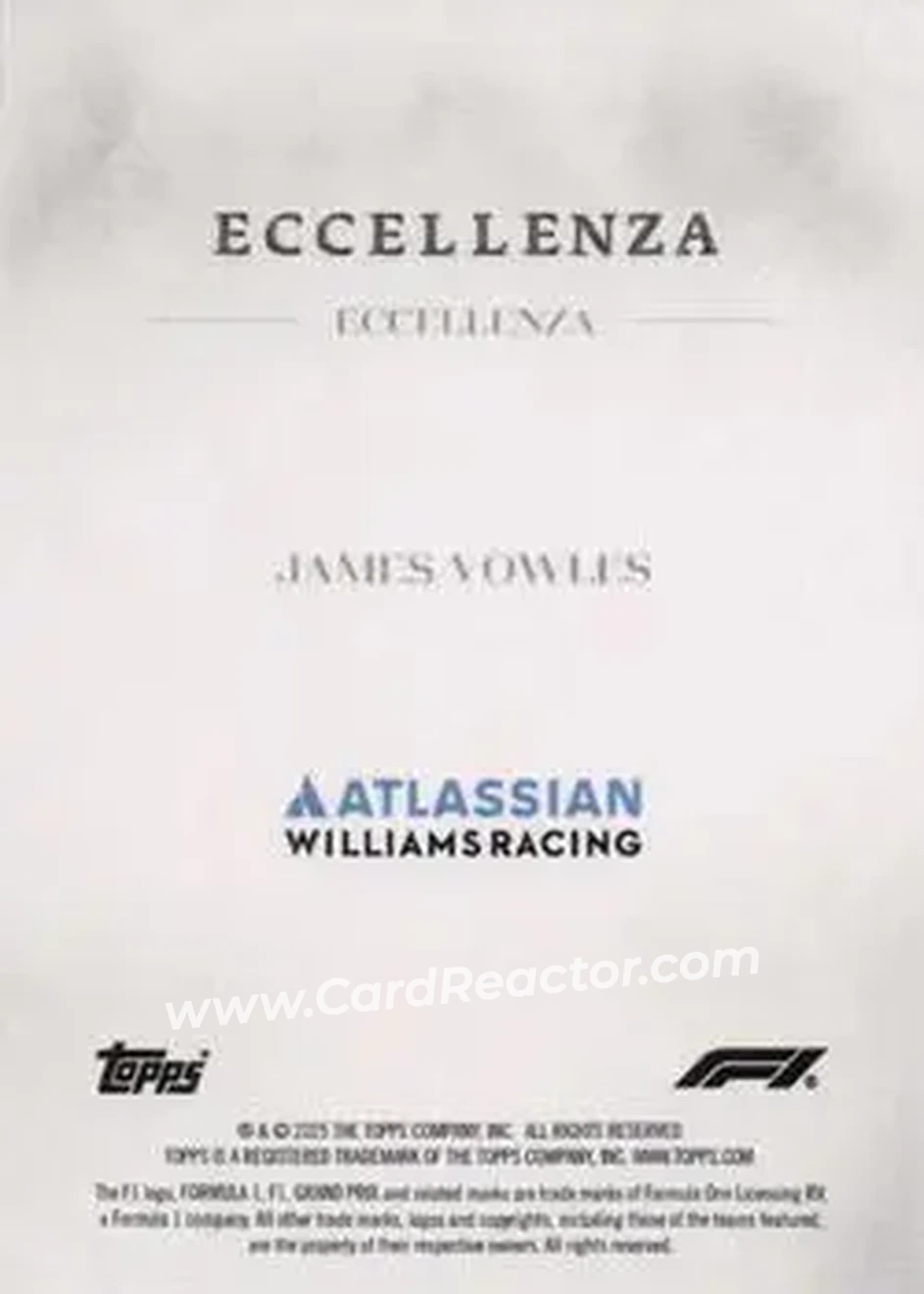 2025 Topps Eccellenza Formula 1 #NNO - James Vowles - Atlassian Williams Racing - Back