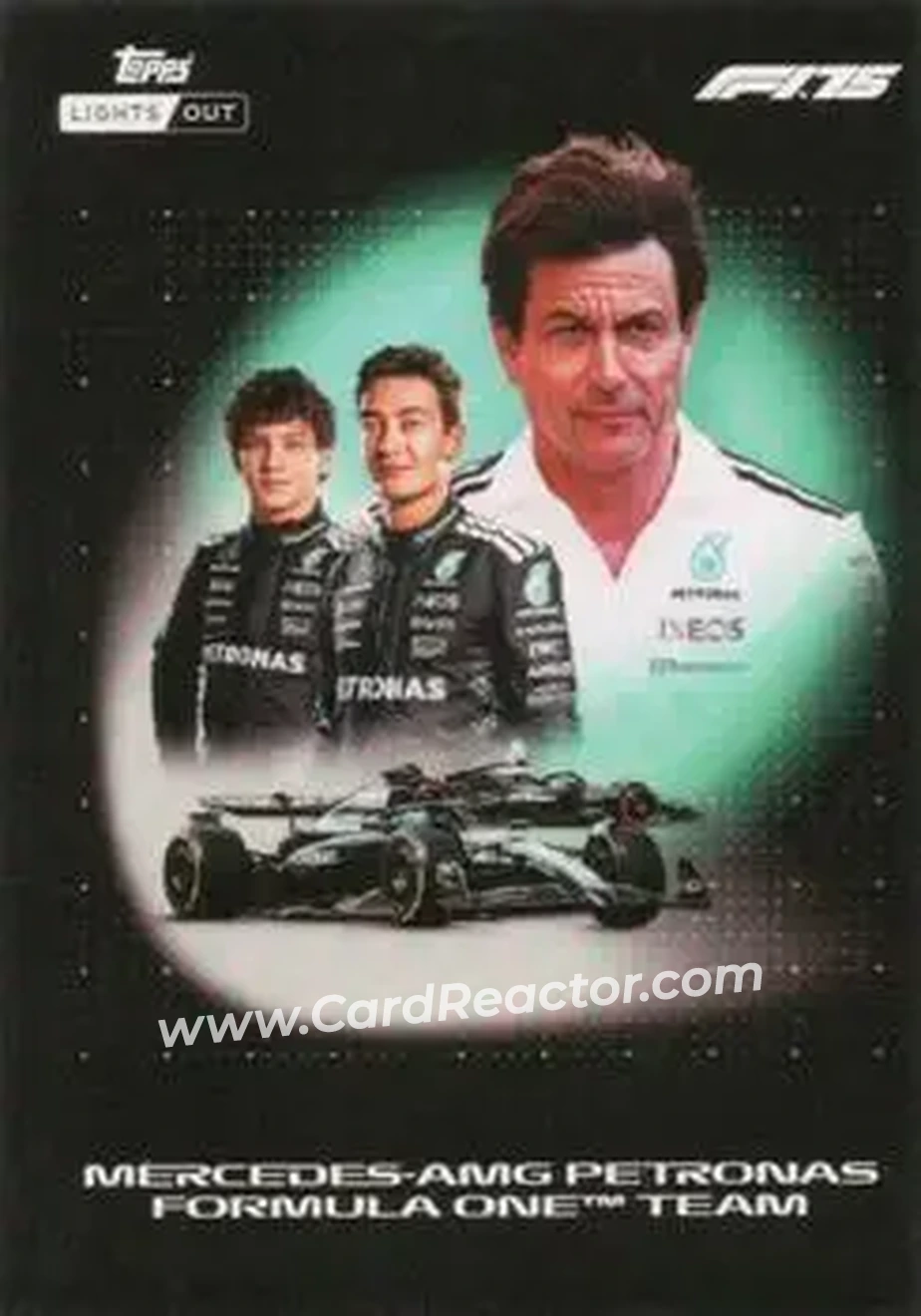 2025 Topps Lights Out Formula 1 #NNO - Mercedes AMG Petronas Formula One Team - Mercedes-AMG Petronas Formula One Team - Front 2025 Topps Lights Out Formula 1 #NNO - Mercedes AMG Petronas Formula One Team - Mercedes-AMG Petronas Formula One Team - Front