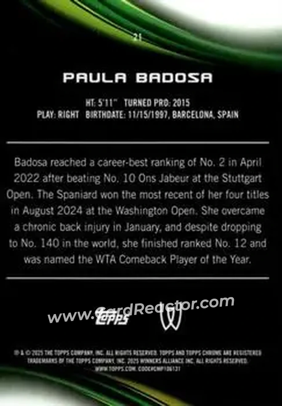 2025 Topps Chrome #21 - Paula Badosa - Back