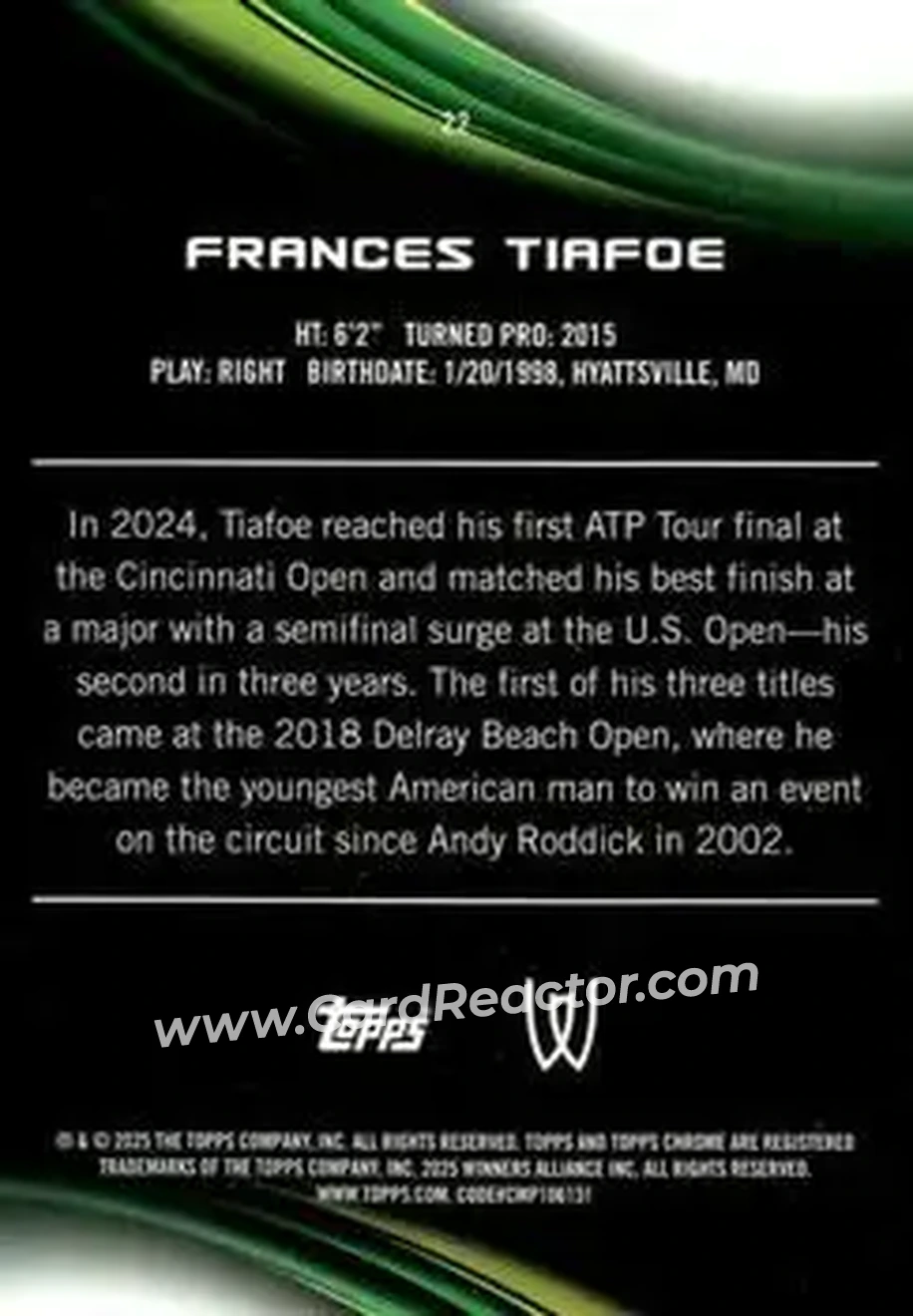 2025 Topps Chrome #22 - Frances Tiafoe - Back