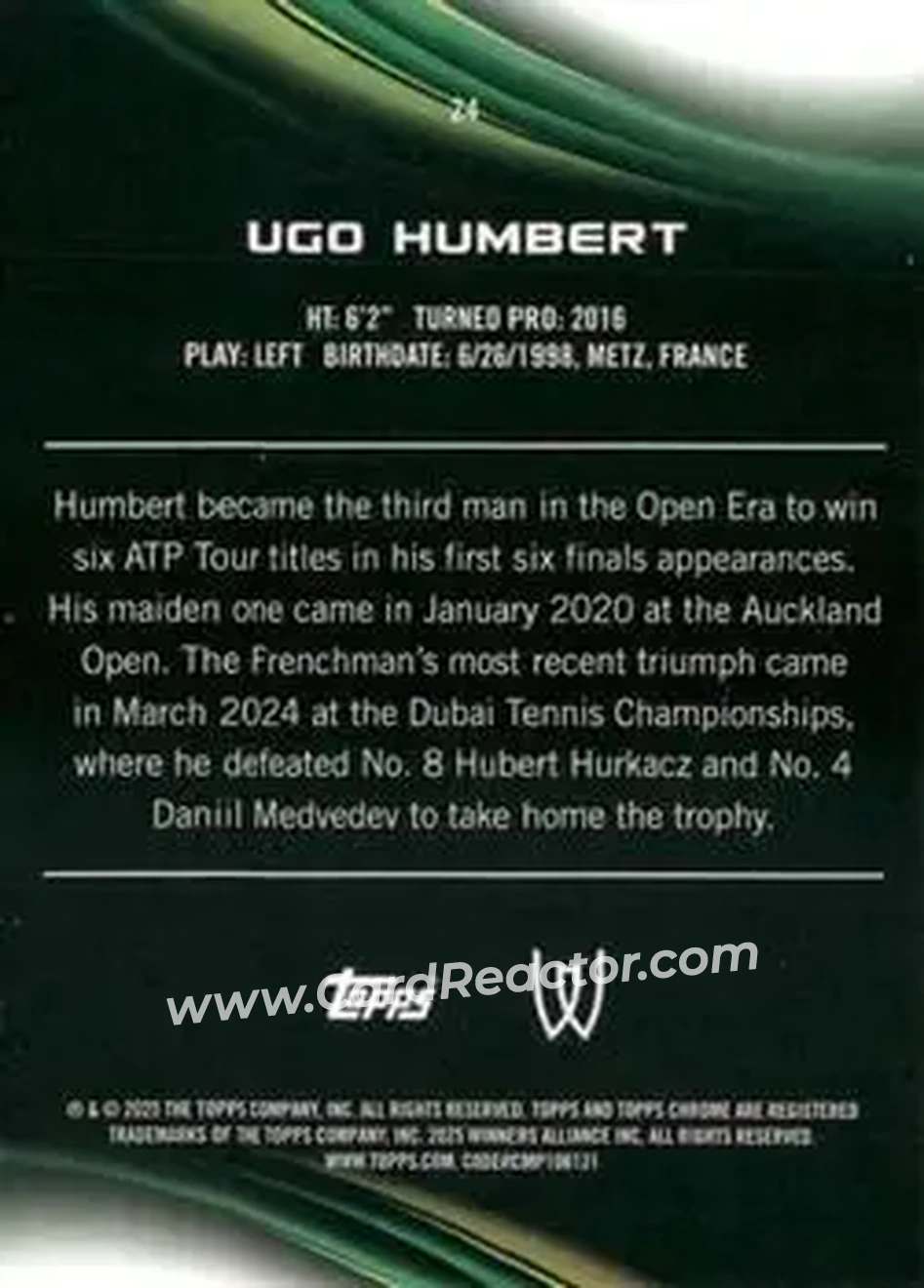 2025 Topps Chrome #24 - Ugo Humbert - Back