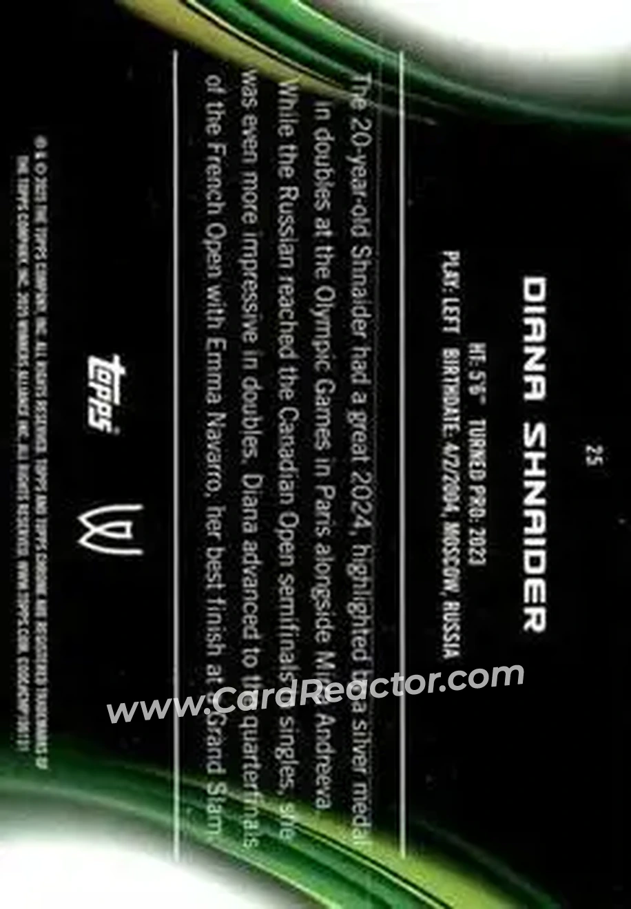 2025 Topps Chrome #25 - Diana Shnaider - Back