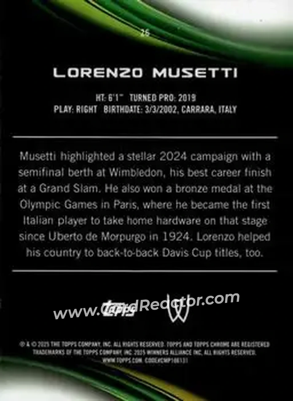 2025 Topps Chrome #26 - Lorenzo Musetti - Back