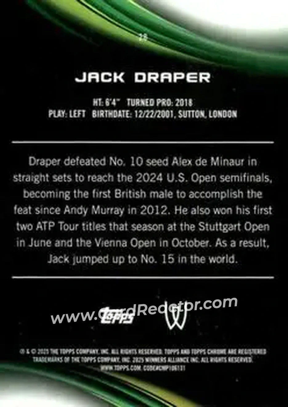2025 Topps Chrome #28 - Jack Draper - Back