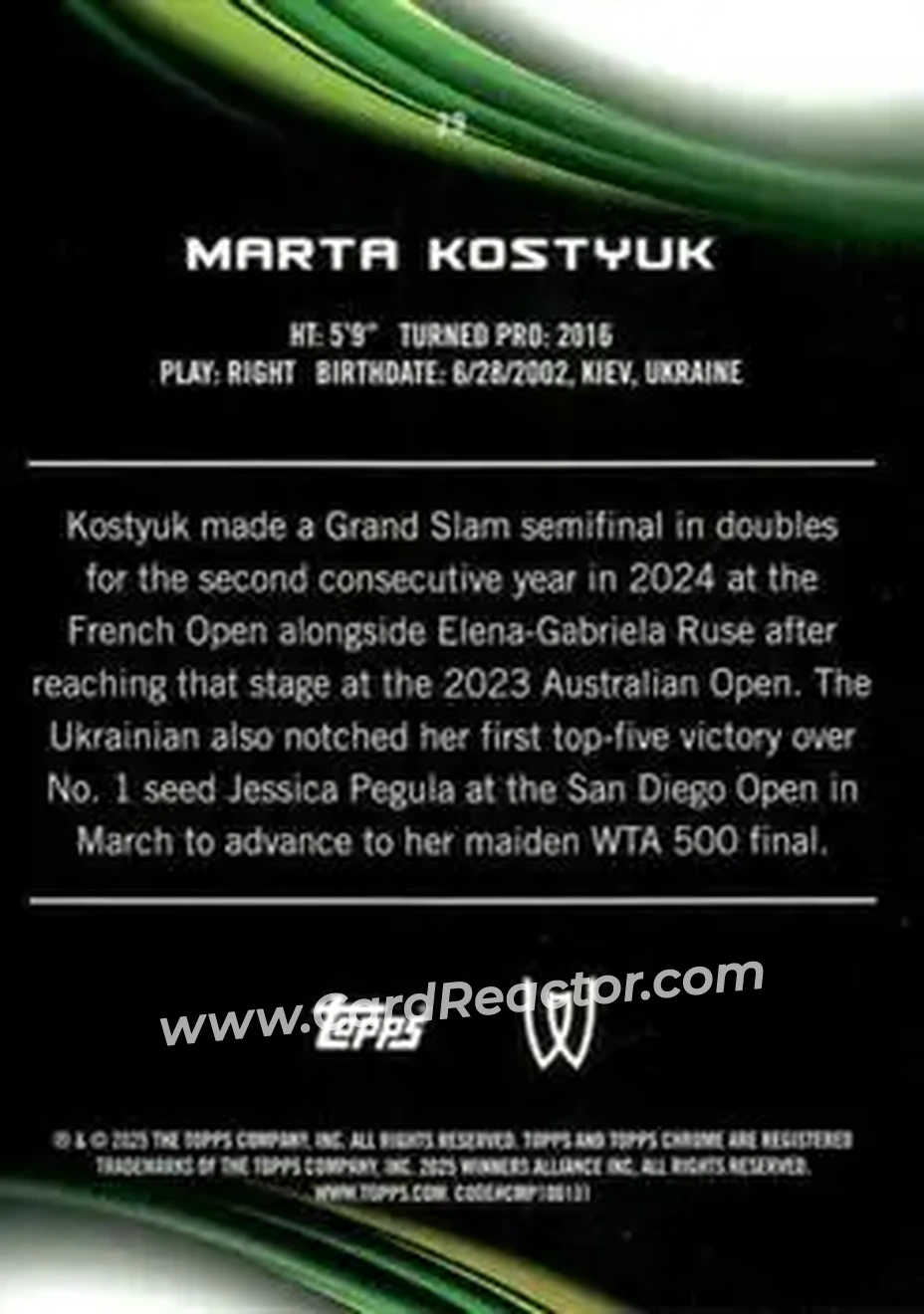 2025 Topps Chrome #29 - Marta Kostyuk - Back