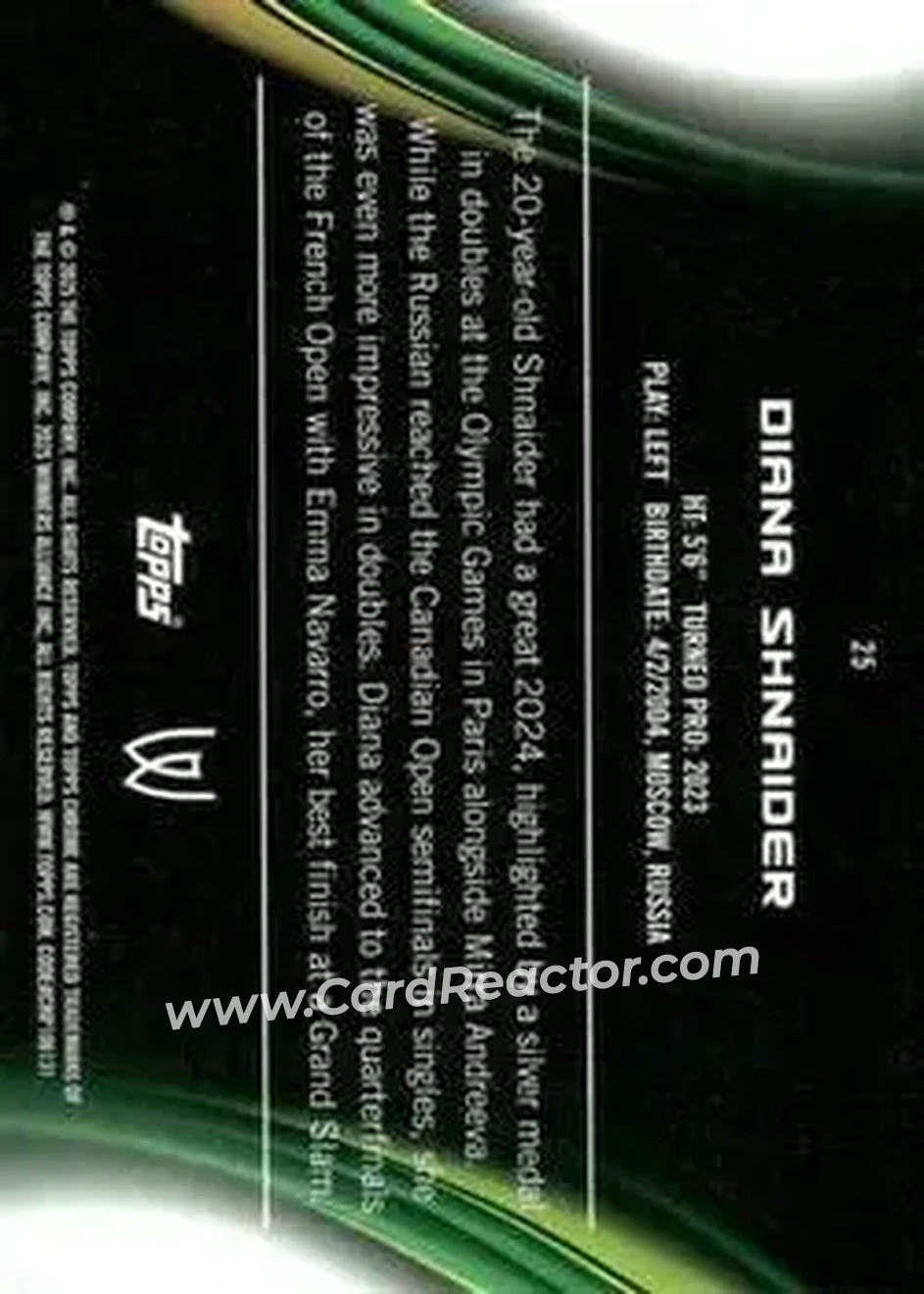 2025 Topps Chrome Sapphire Edition #25 - Diana Shnaider - Back