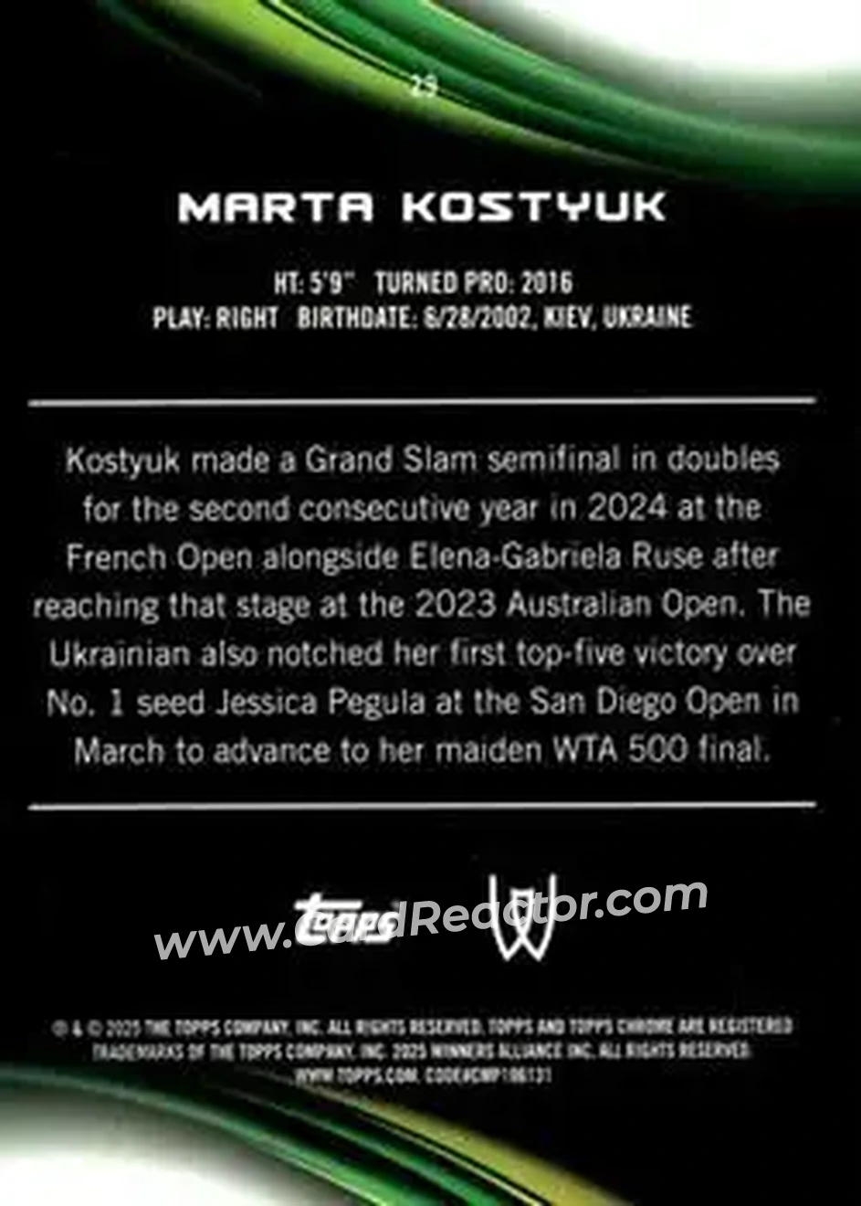 2025 Topps Chrome Sapphire Edition #29 - Marta Kostyuk - Back