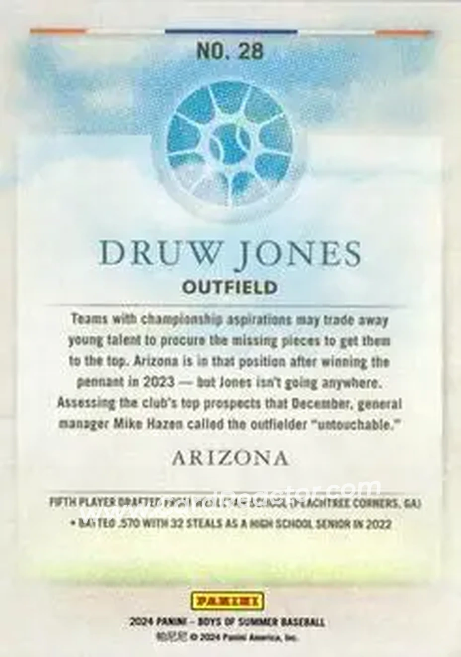 2024 Panini Boys of Summer #28 - Druw Jones - Arizona Diamondbacks - Back