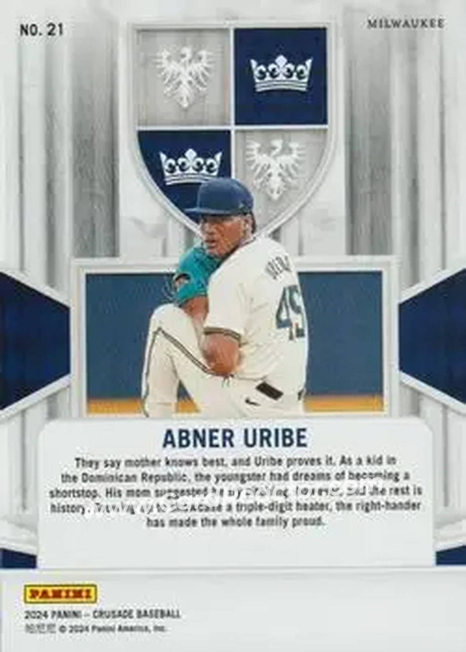 2024 Panini Crusade #21 - Abner Uribe - Milwaukee Brewers - Back