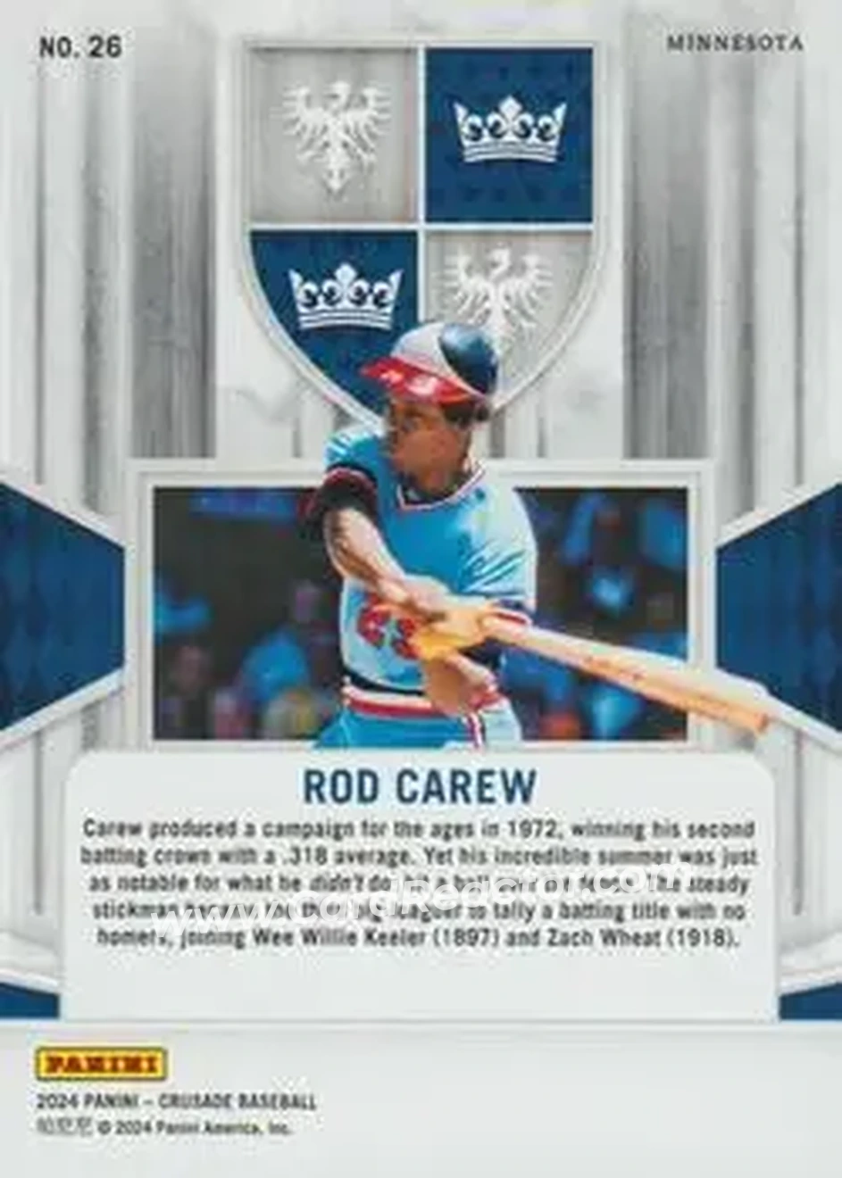 2024 Panini Crusade #26 - Rod Carew - Minnesota Twins - Back