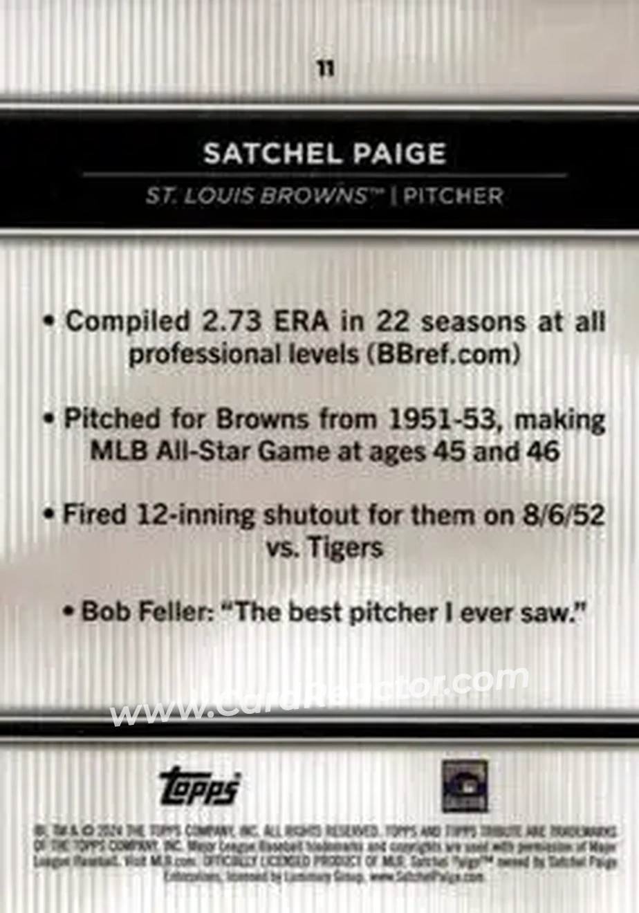 2024 Topps Tribute #11 - Satchel Paige - St. Louis Browns - Back