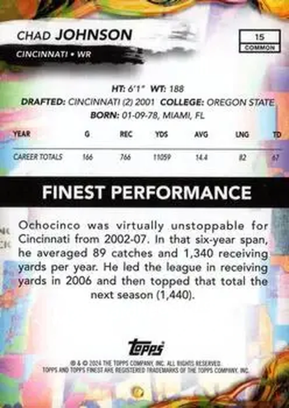 2024 Finest #15 - Chad Ochocinco - Cincinnati Bengals - Back