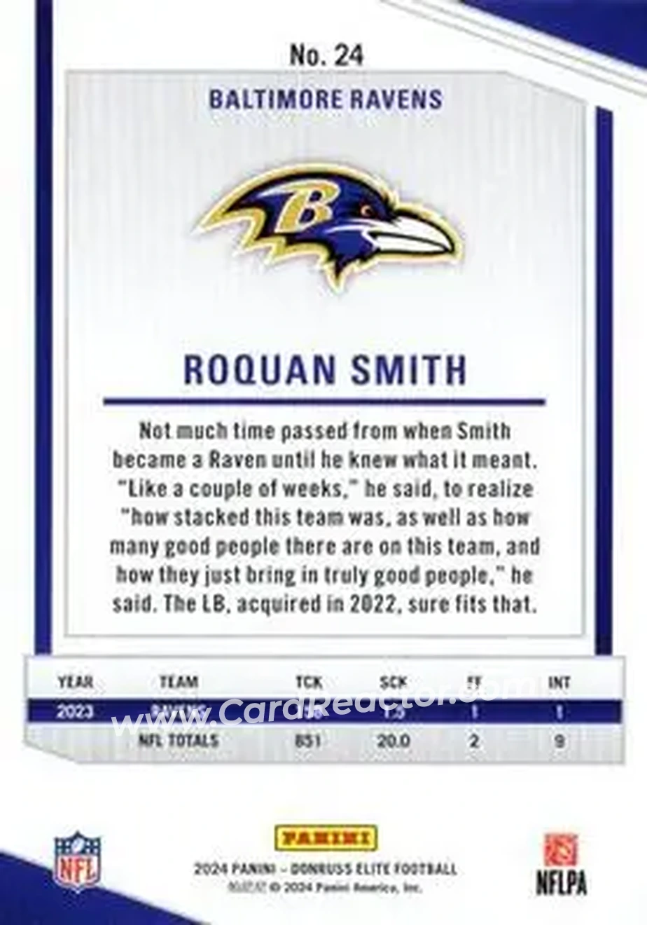 2024 Donruss Elite #24 - Roquan Smith - Baltimore Ravens - Back