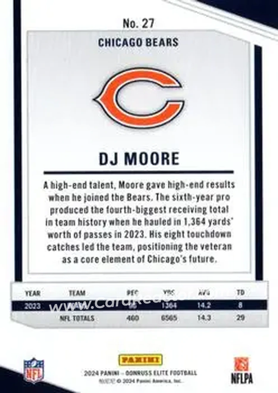 2024 Donruss Elite #27 - DJ Moore - Chicago Bears - Back