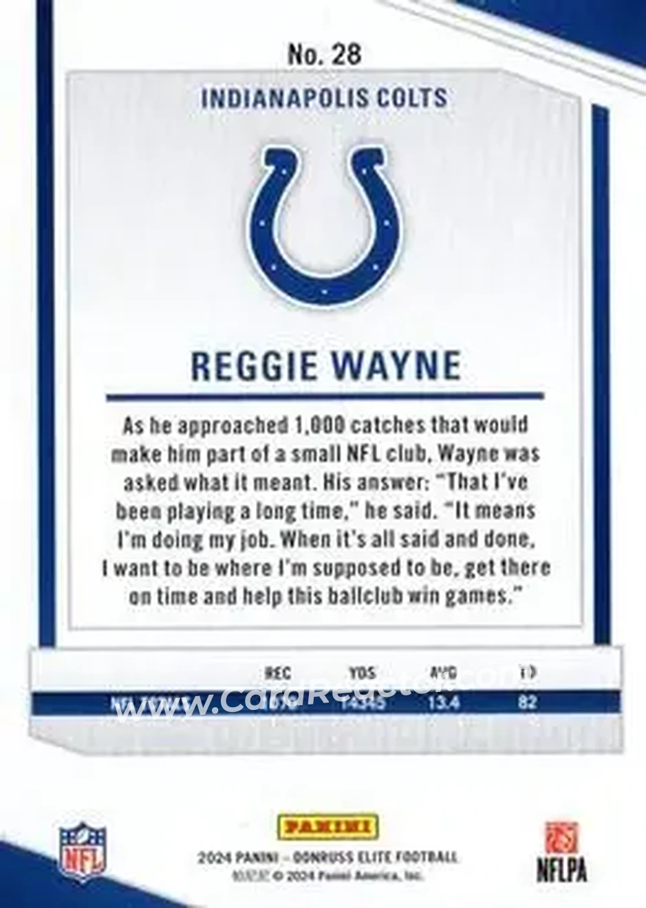 2024 Donruss Elite #28 - Reggie Wayne - Indianapolis Colts - Back