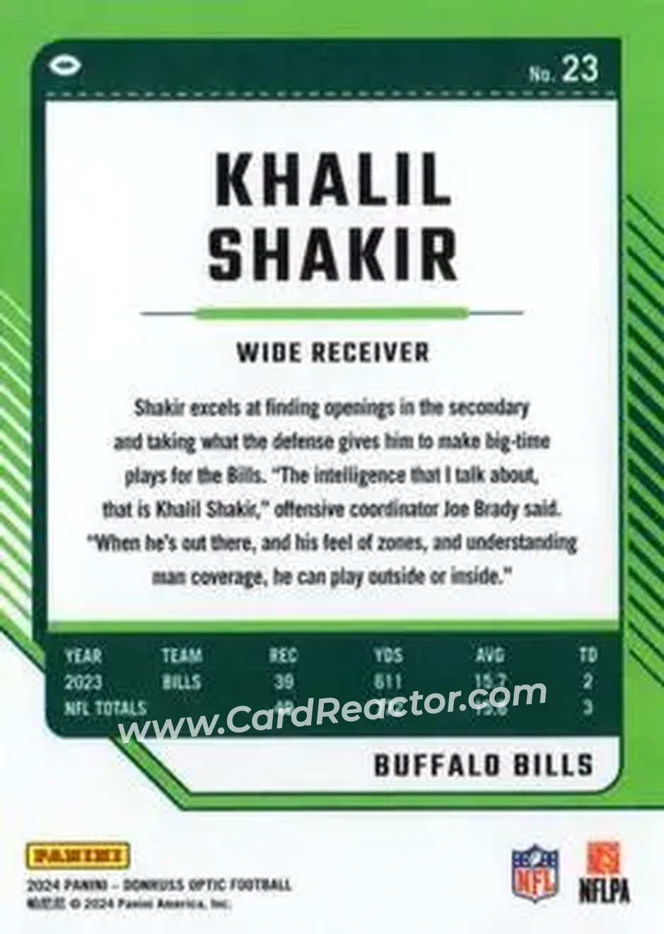 2024 Donruss Optic #23 - Khalil Shakir - Buffalo Bills - Back