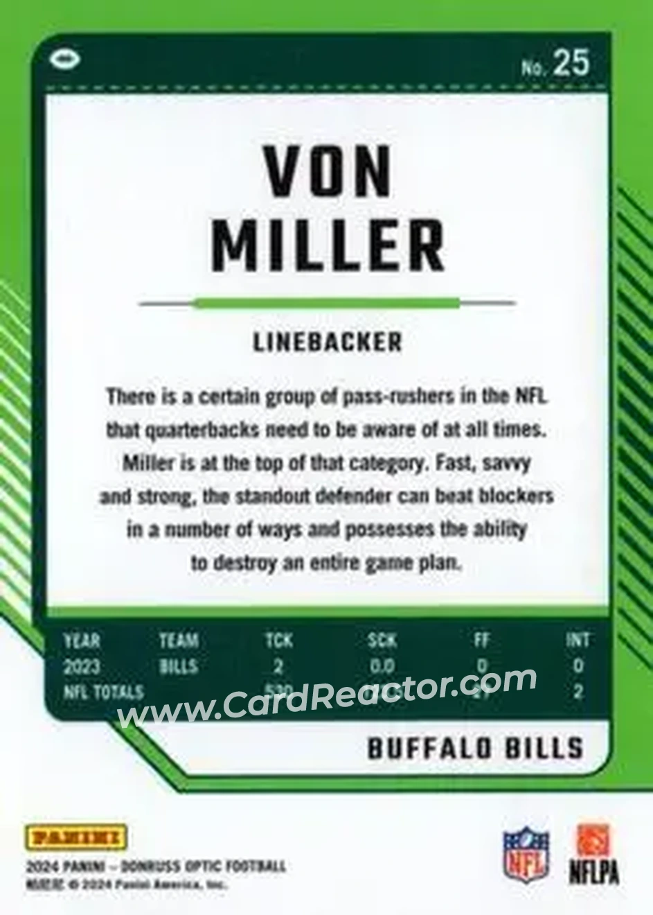 2024 Donruss Optic #25 - Von Miller - Buffalo Bills - Back