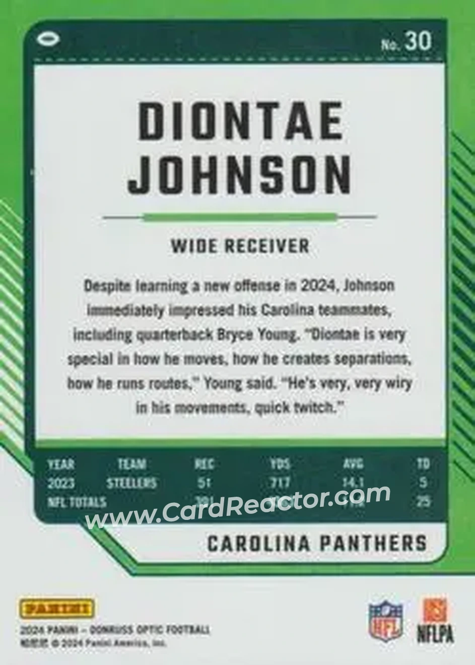 2024 Donruss Optic #30 - Diontae Johnson - Carolina Panthers - Back
