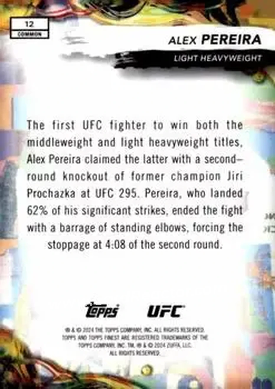 2024 Topps Finest UFC #12 - Alex Pereira - Back