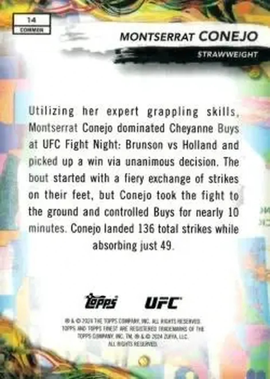 2024 Topps Finest UFC #14 - Montserrat Conejo - Back