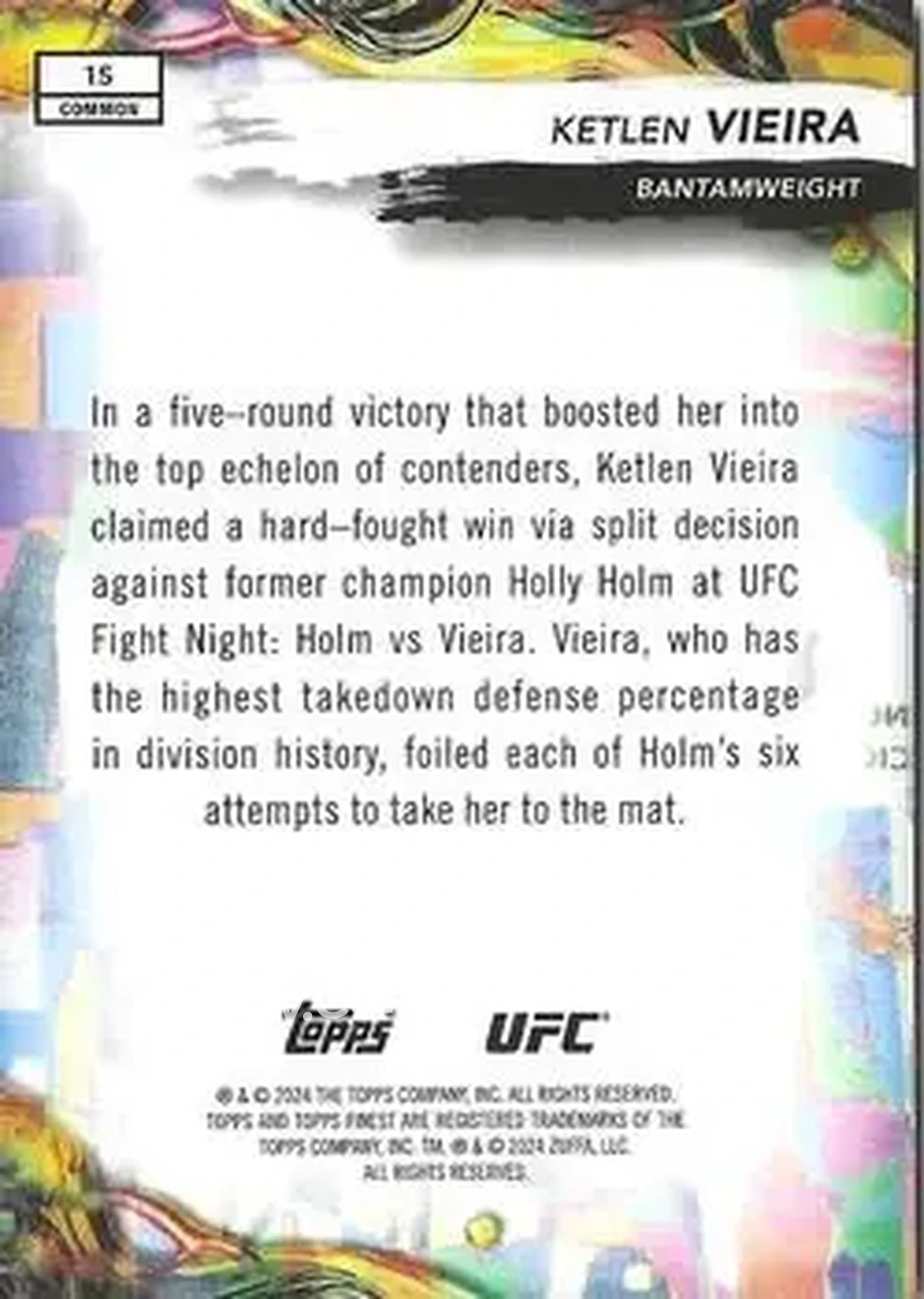 2024 Topps Finest UFC #15 - Ketlen Vieira - Back