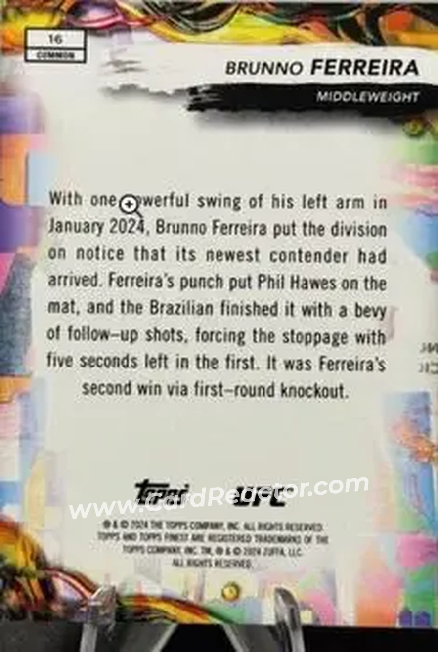 2024 Topps Finest UFC #16 - Brunno Ferreira - Back