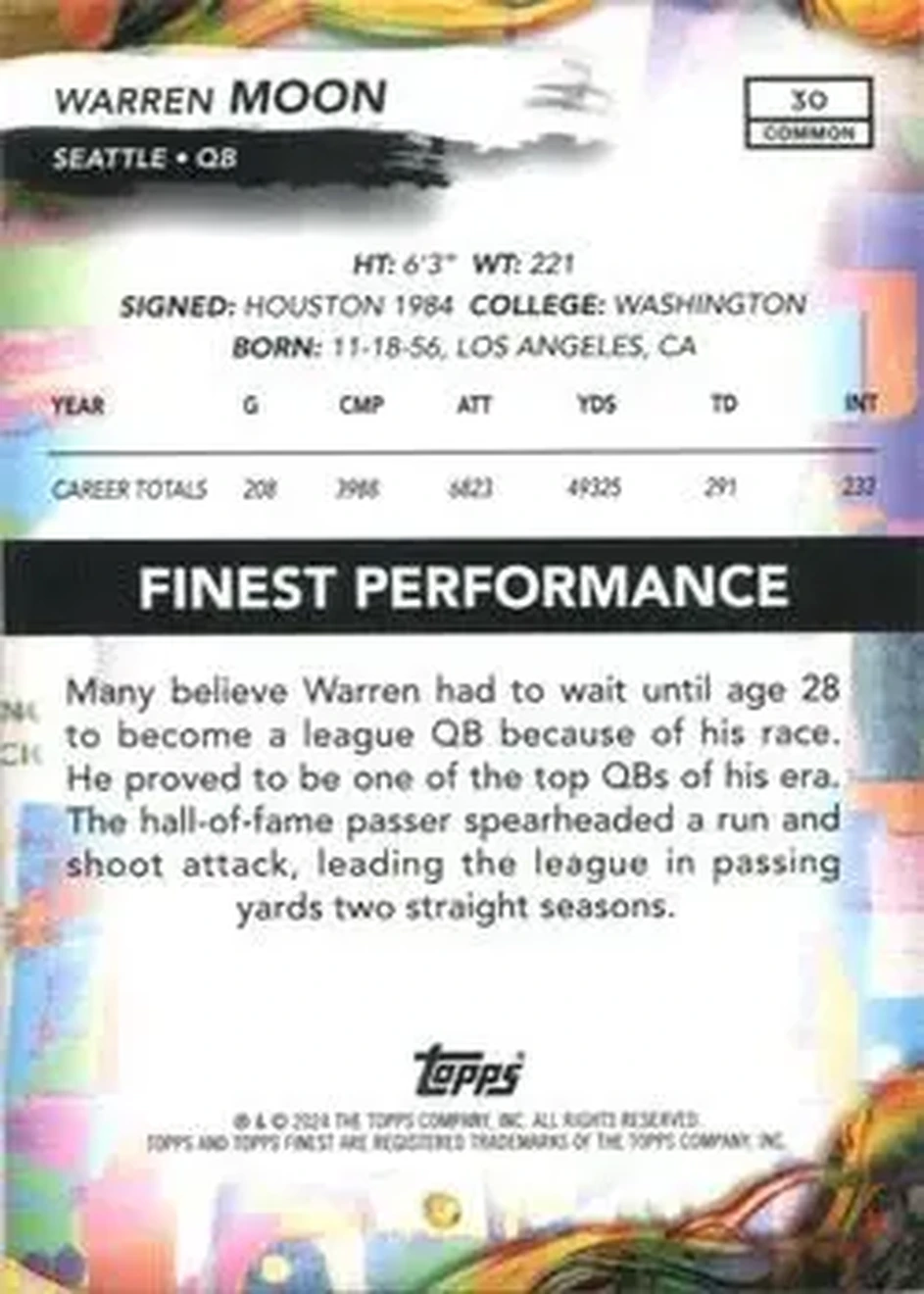 2024 Finest #30 - Warren Moon - Seattle Seahawks - Back