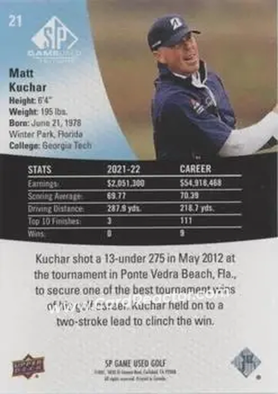 2024 SP Game Used #21 - Matt Kuchar - Back