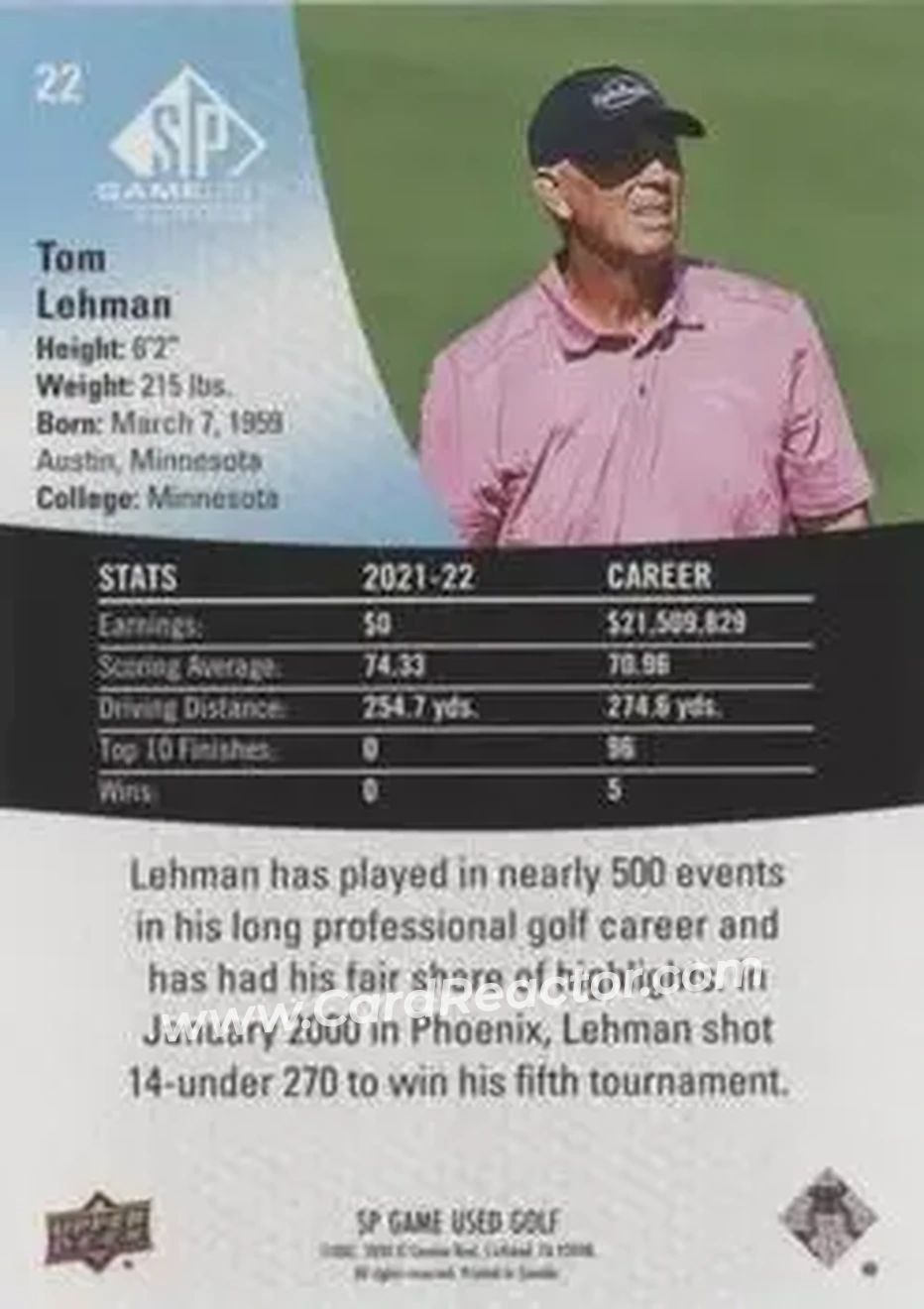 2024 SP Game Used #22 - Tom Lehman - Back