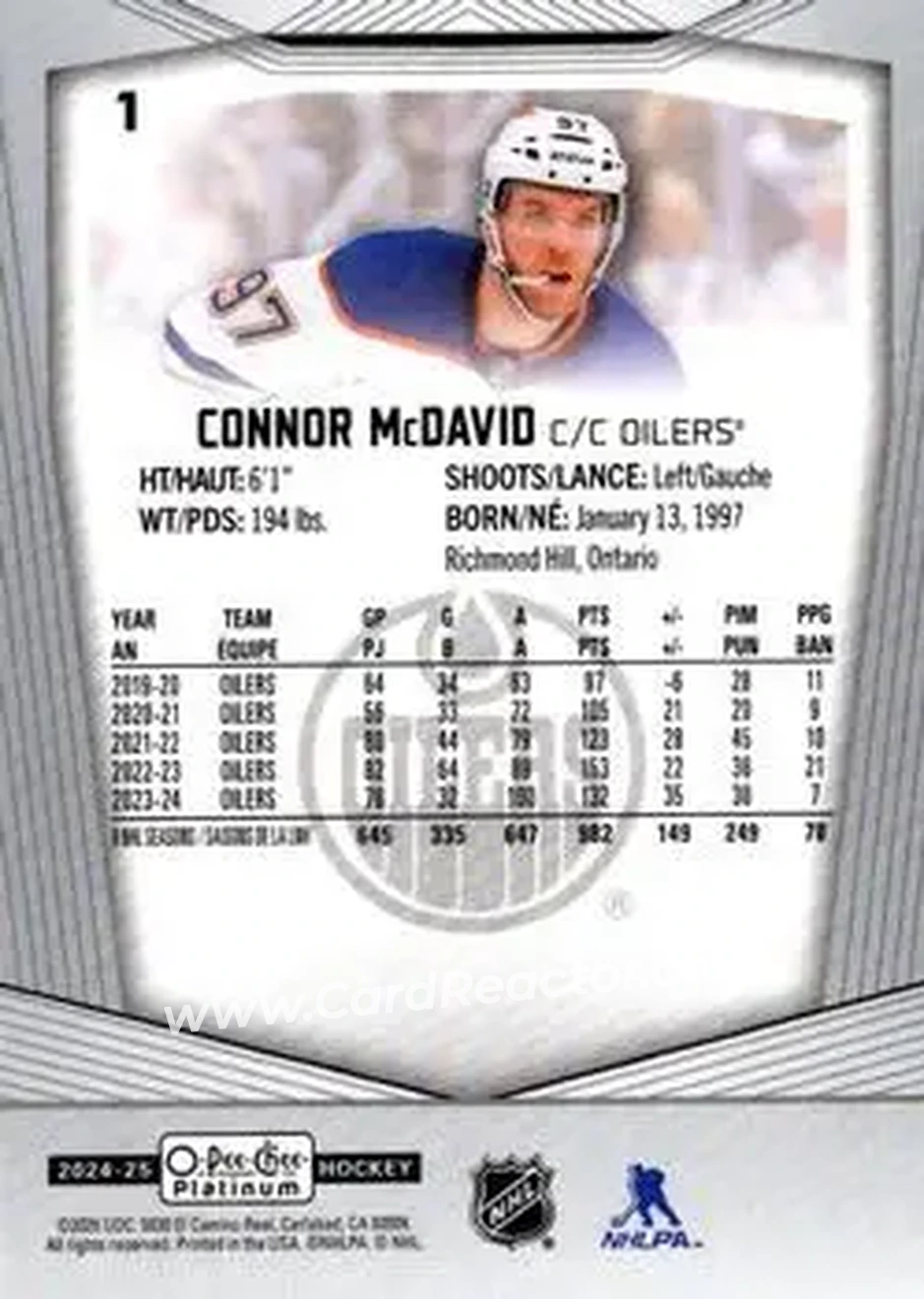 2024-25 O-Pee-Chee Platinum #1 - Connor McDavid - Edmonton Oilers - Back