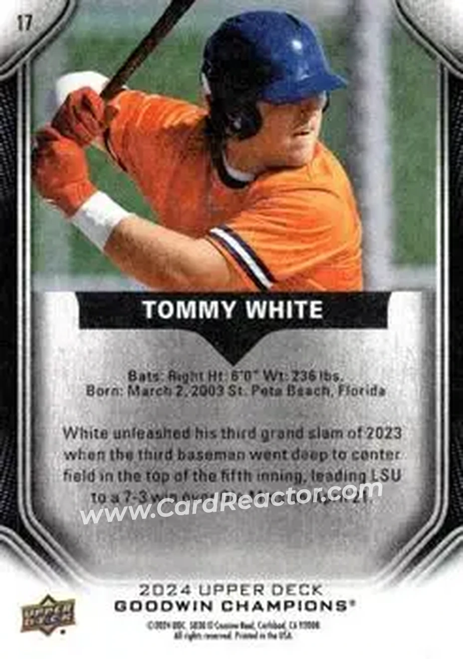 2024 Upper Deck Goodwin Champions #17 - Tommy White - Back
